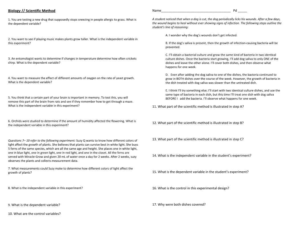 Biology Scientific Method