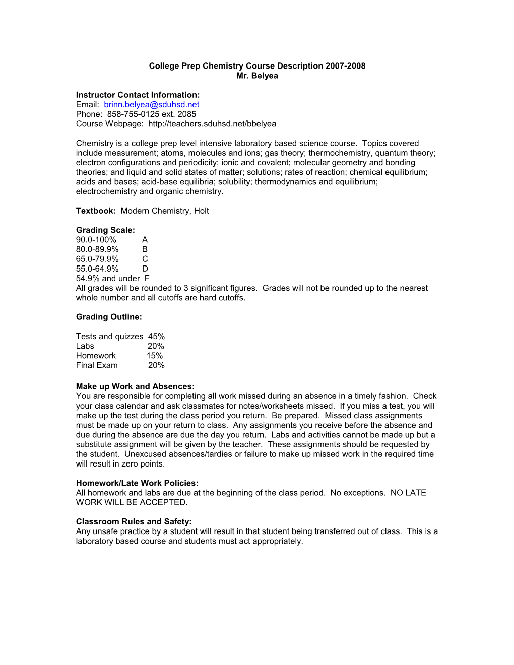 AP Chemistry Course Description 2007-2008