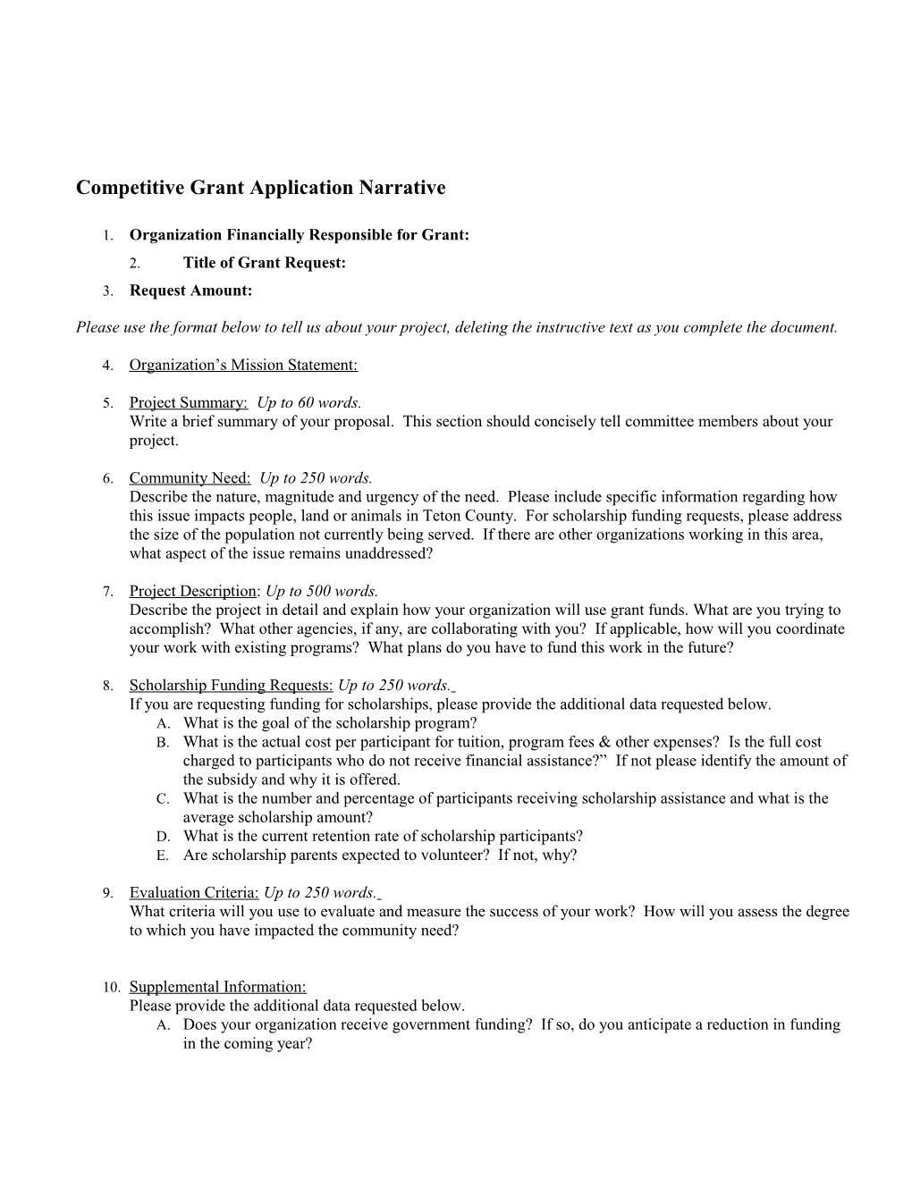 Competitive Grant Application Narrative