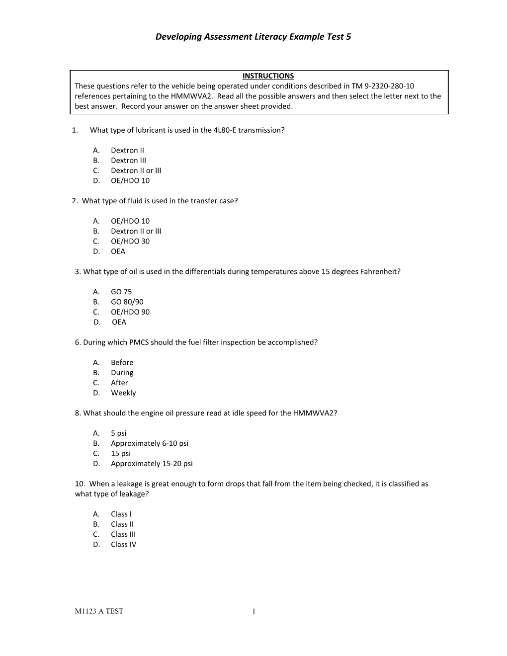 Developing Assessment Literacy Example Test 5