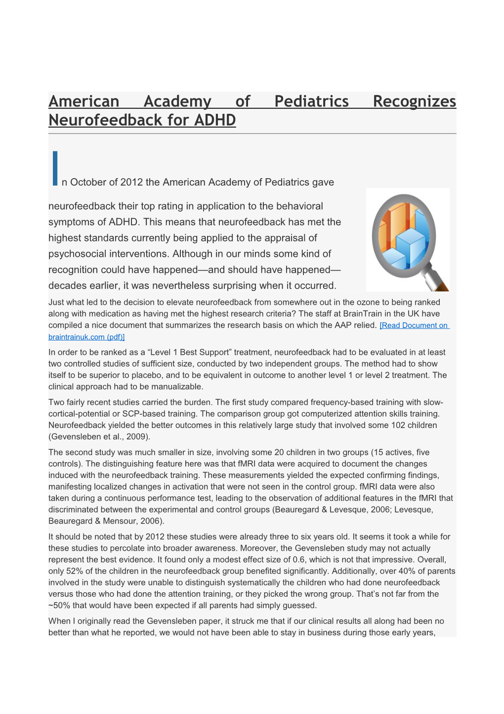 American Academy of Pediatrics Recognizes Neurofeedback for ADHD