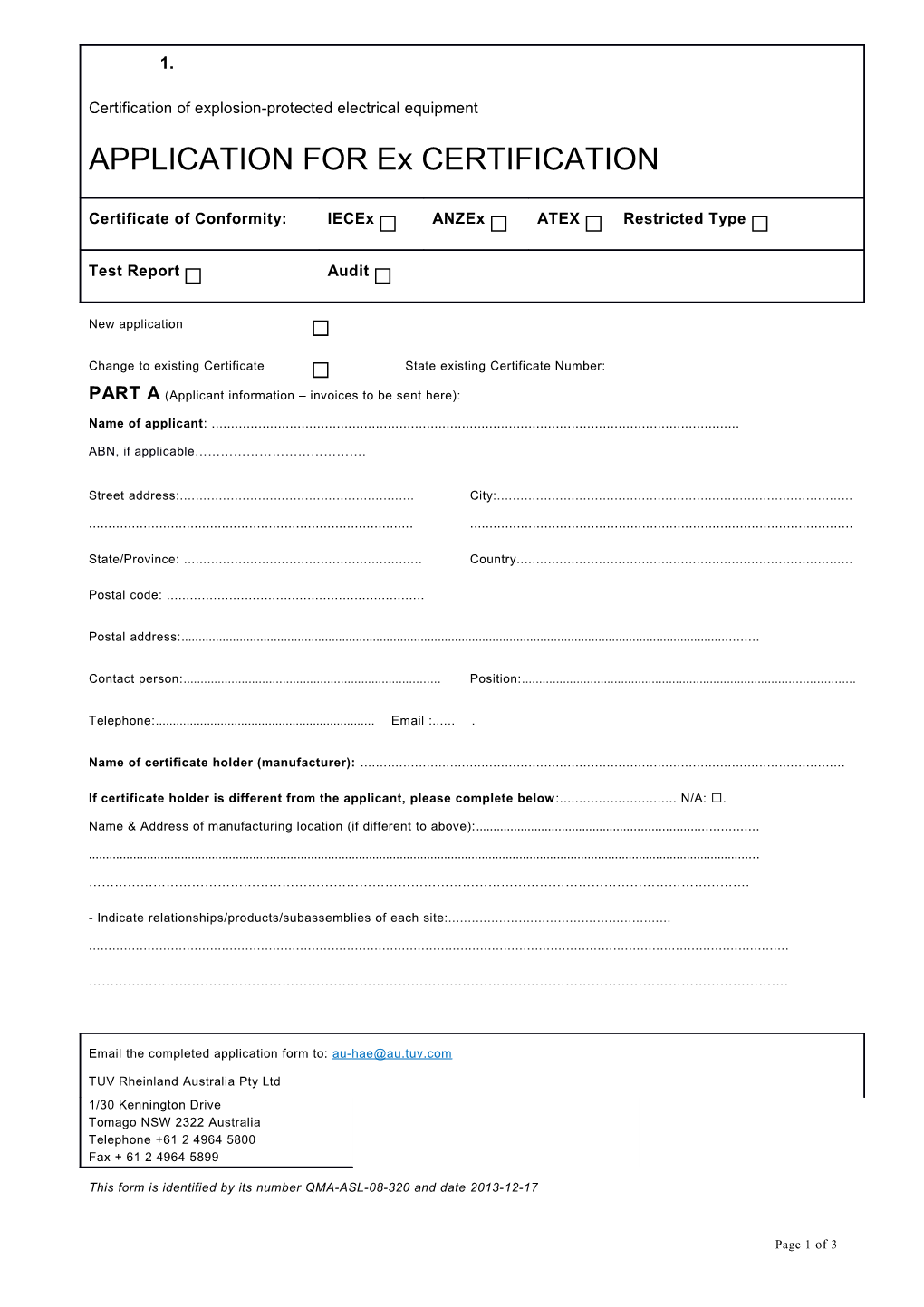 This Form Is Identified by Its Number QMA-ASL-08-320 and Date 2013-12-17