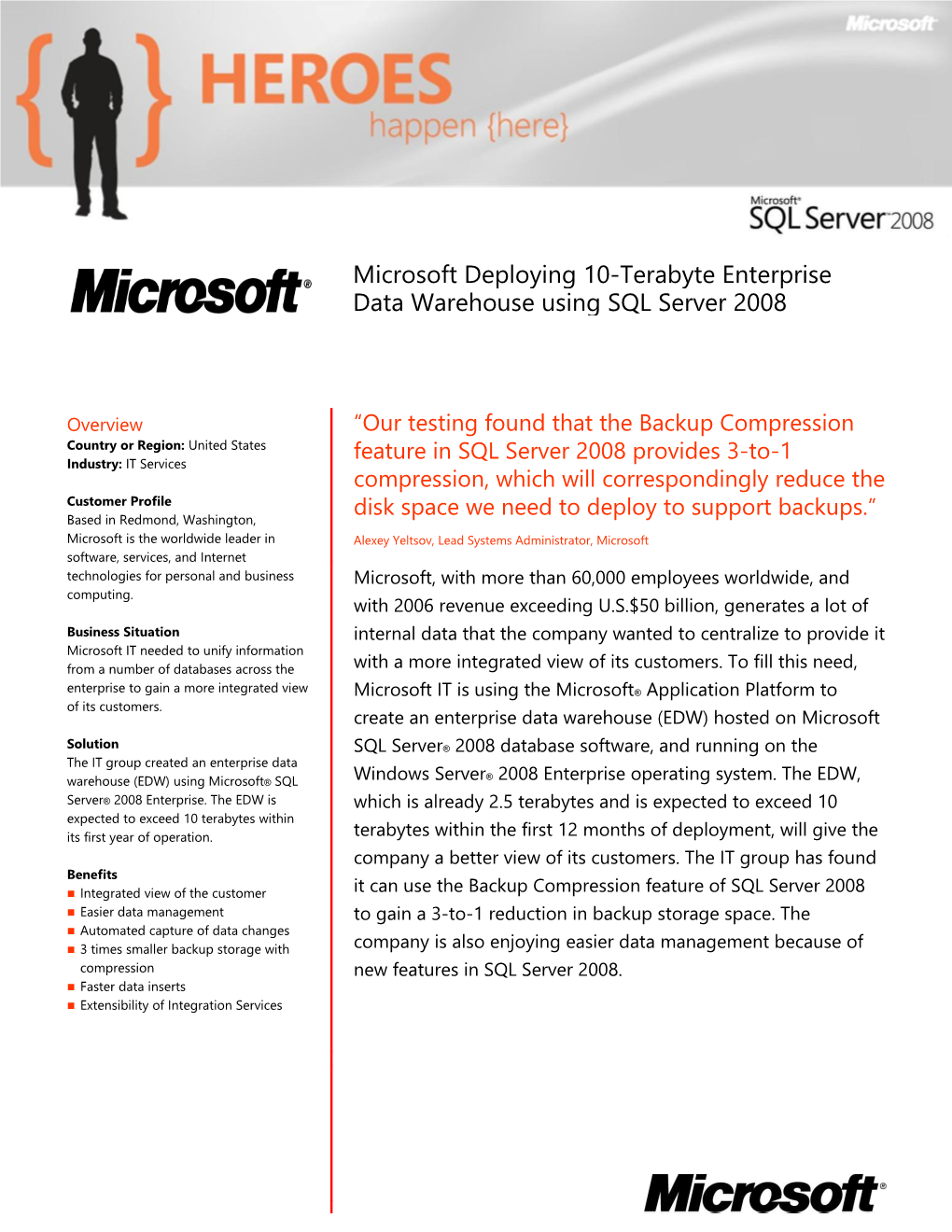 Microsoft IT Enterprise Data Warehouse - SQL Server 2008 Case Study