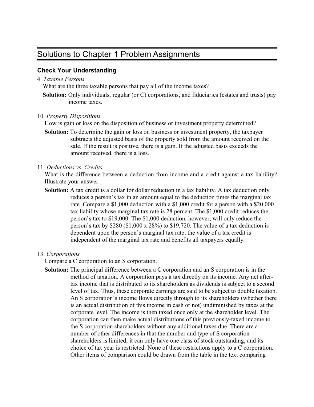 Solutions for Chapter 1 Problems