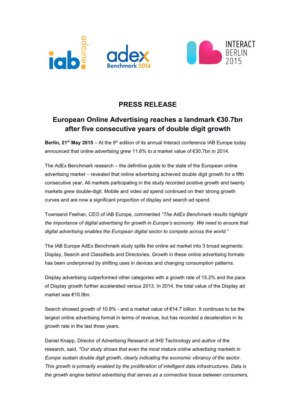 European Online Advertising Reaches a Landmark 30.7Bn After Five Consecutive Years Of