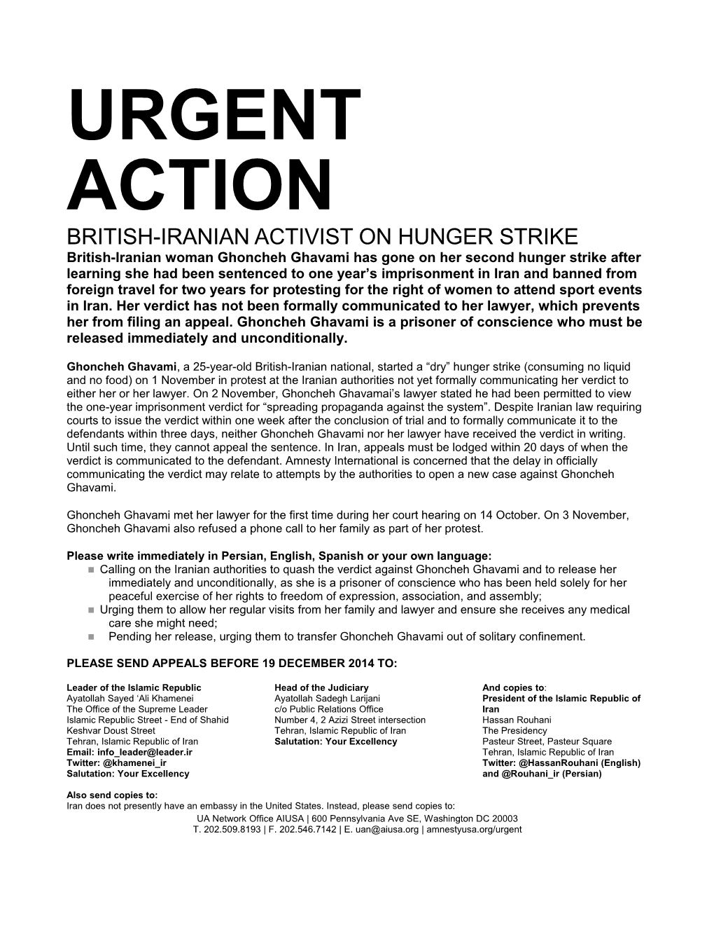 British-Iranian Activist on Hunger Strike