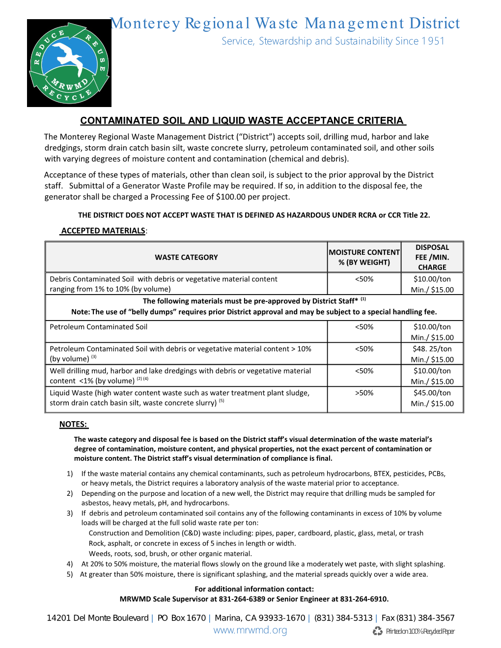 Contaminated Soil and Liquid Waste Acceptance Criteria