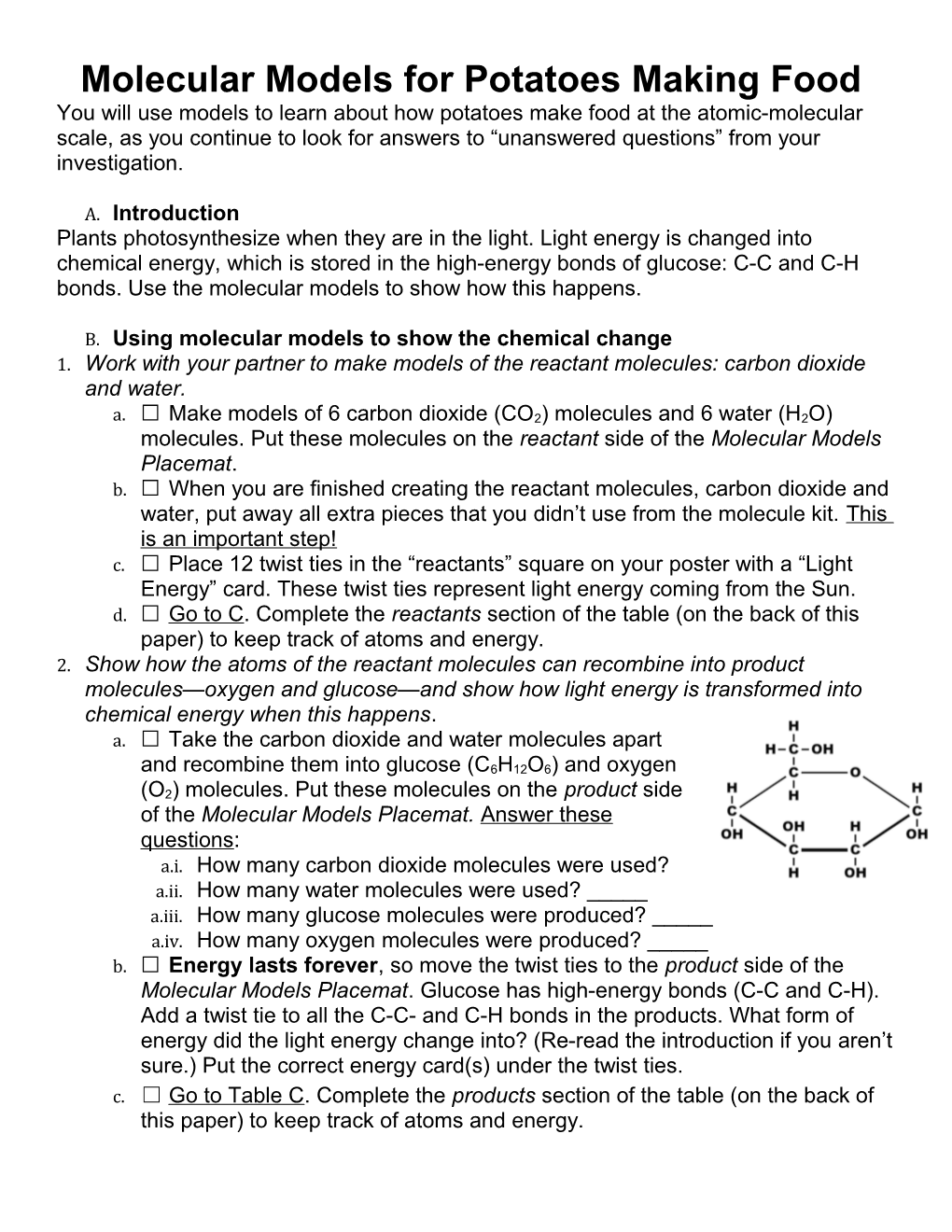 Molecular Models Forpotatoes Making Food