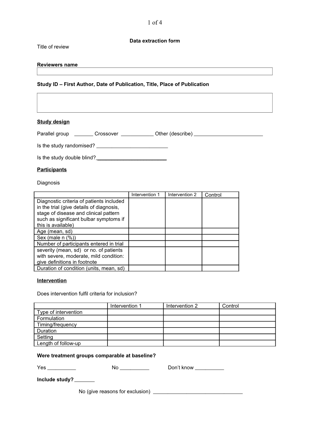 Data Extraction Form