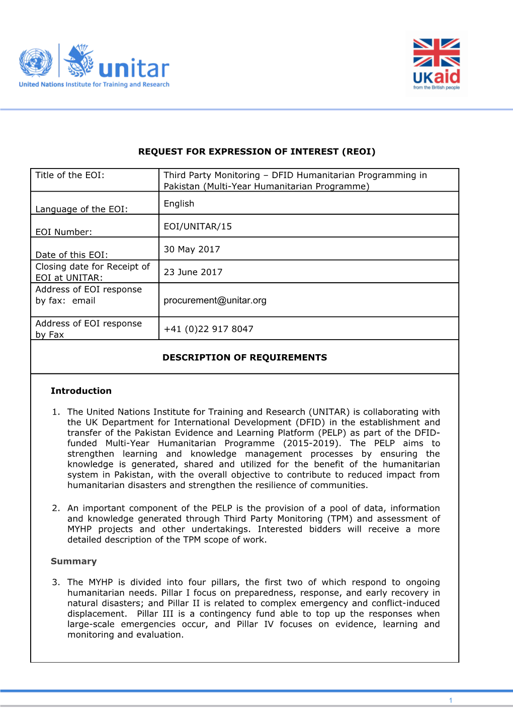 Request for Expression of Interest (Reoi)