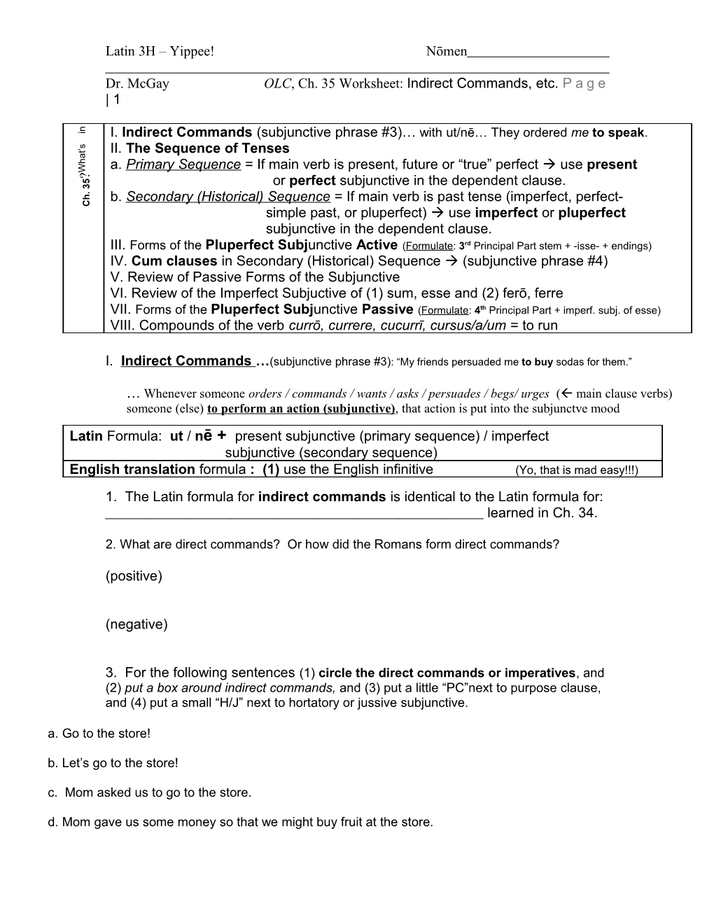 Dr. Mcgay OLC, Ch. 35 Worksheet: Indirect Commands, Etc.Page 1