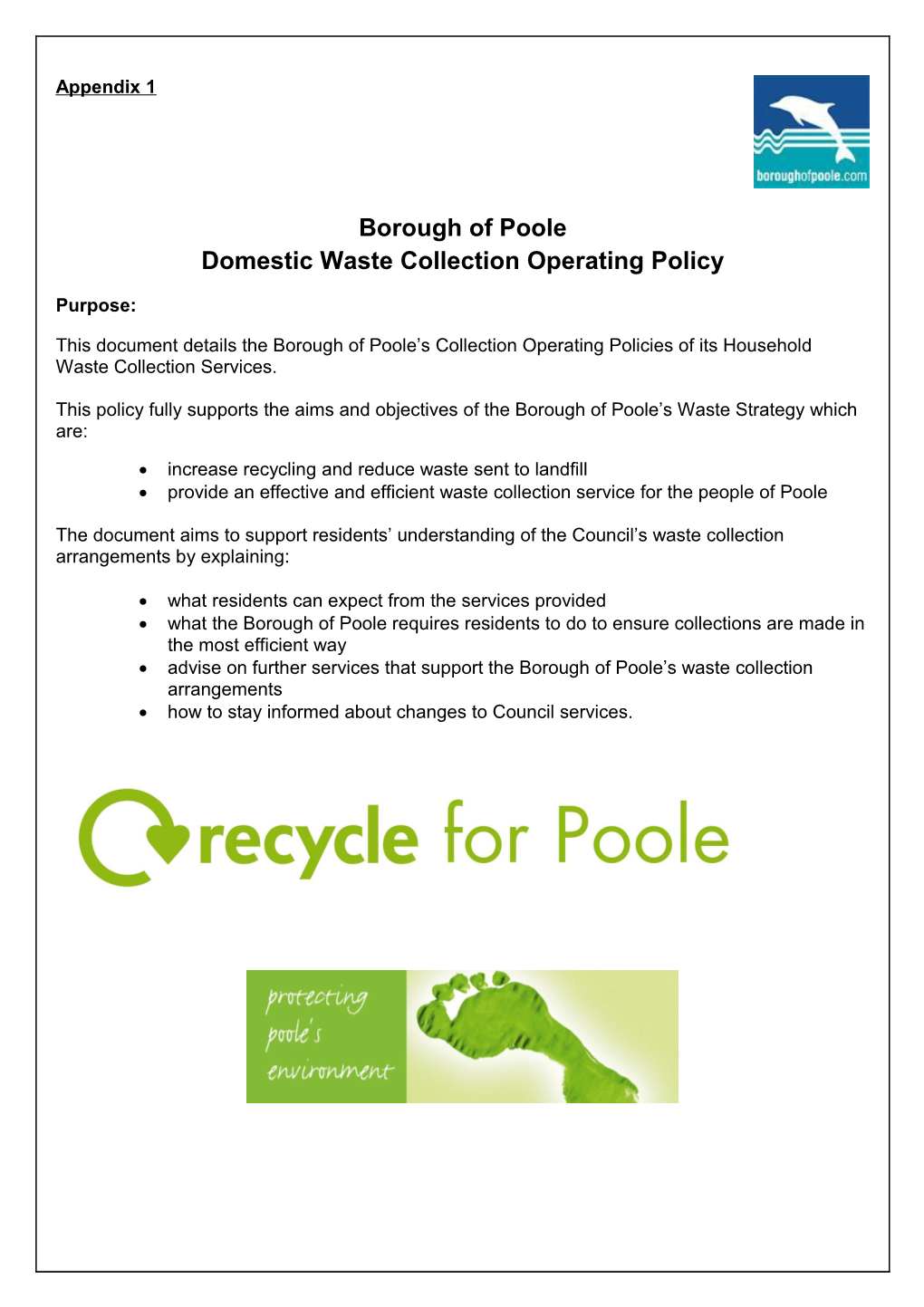 Borough of Poole Domestic Waste Collection Operating Policy