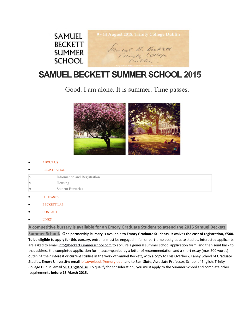 Samuel Beckett Summer School 2015