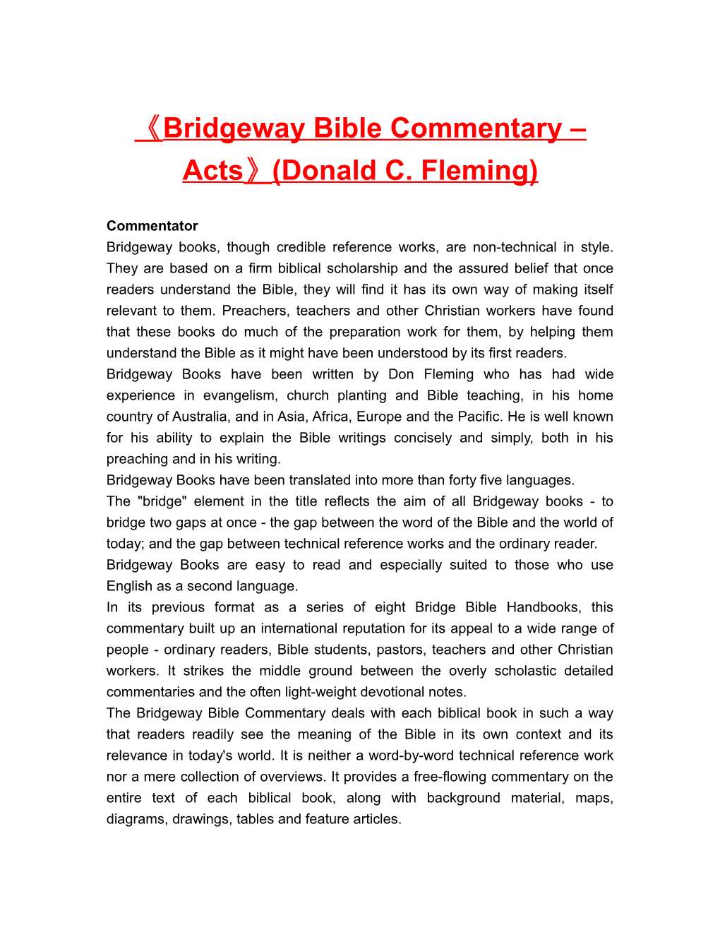 Bridgeway Bible Commentary Acts (Donald C. Fleming)