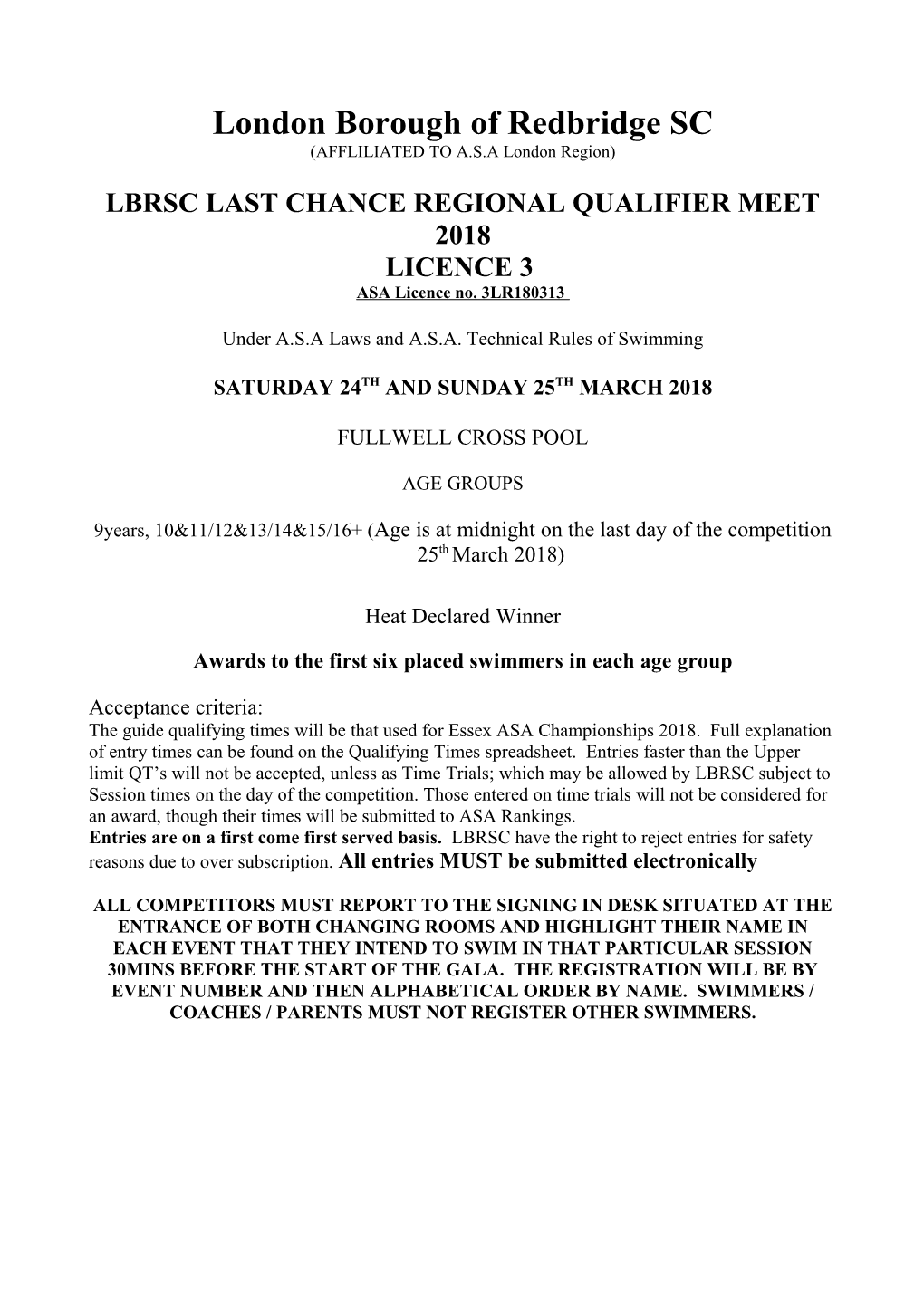 Lbrsc Last Chance Regional Qualifier Meet2018