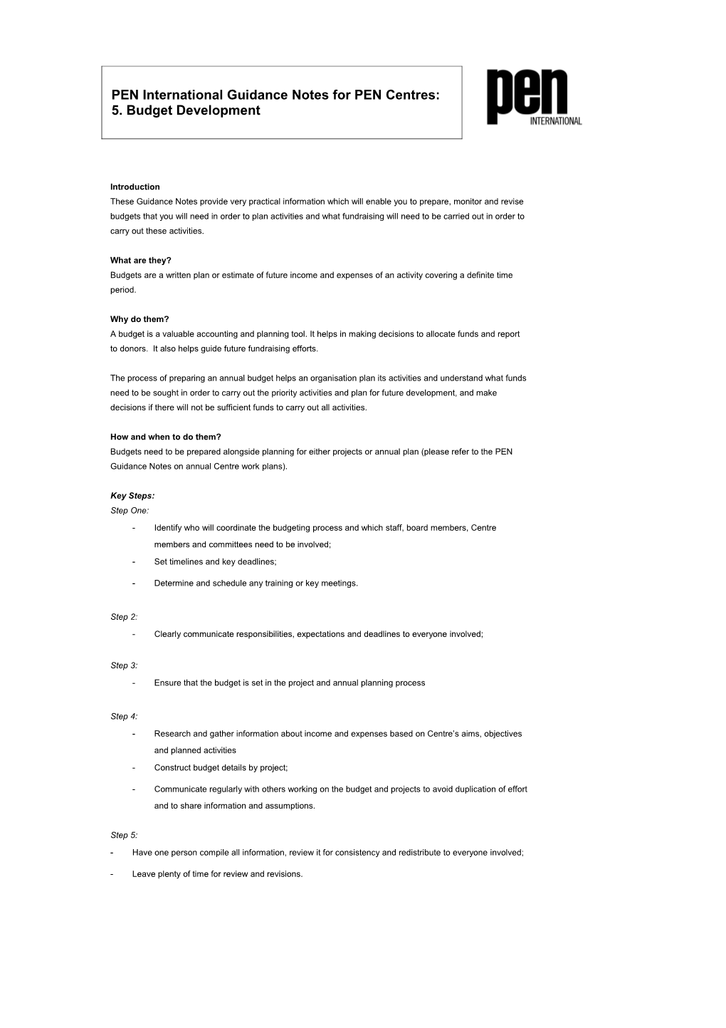 Centre Annual Budget and Project Budget Templates Notes