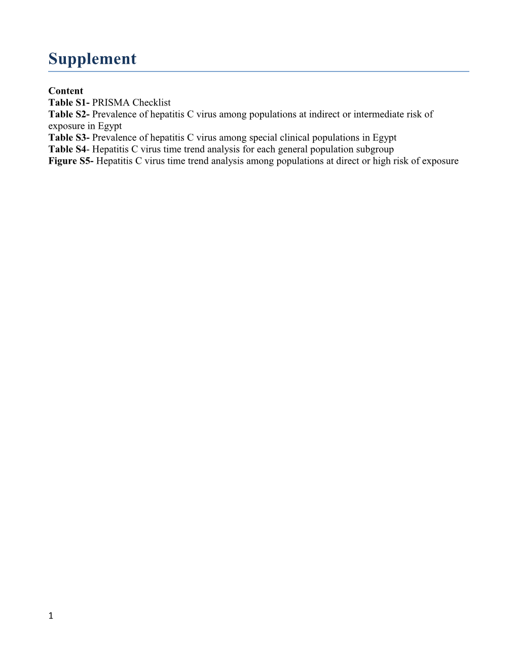 Table S2- Prevalence of Hepatitis C Virusamong Populations at Indirect Or Intermediate