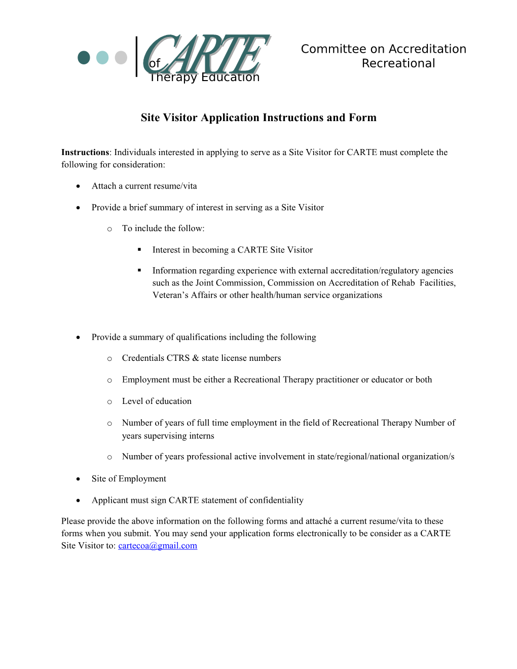 Site Visitor Application Instructions and Form