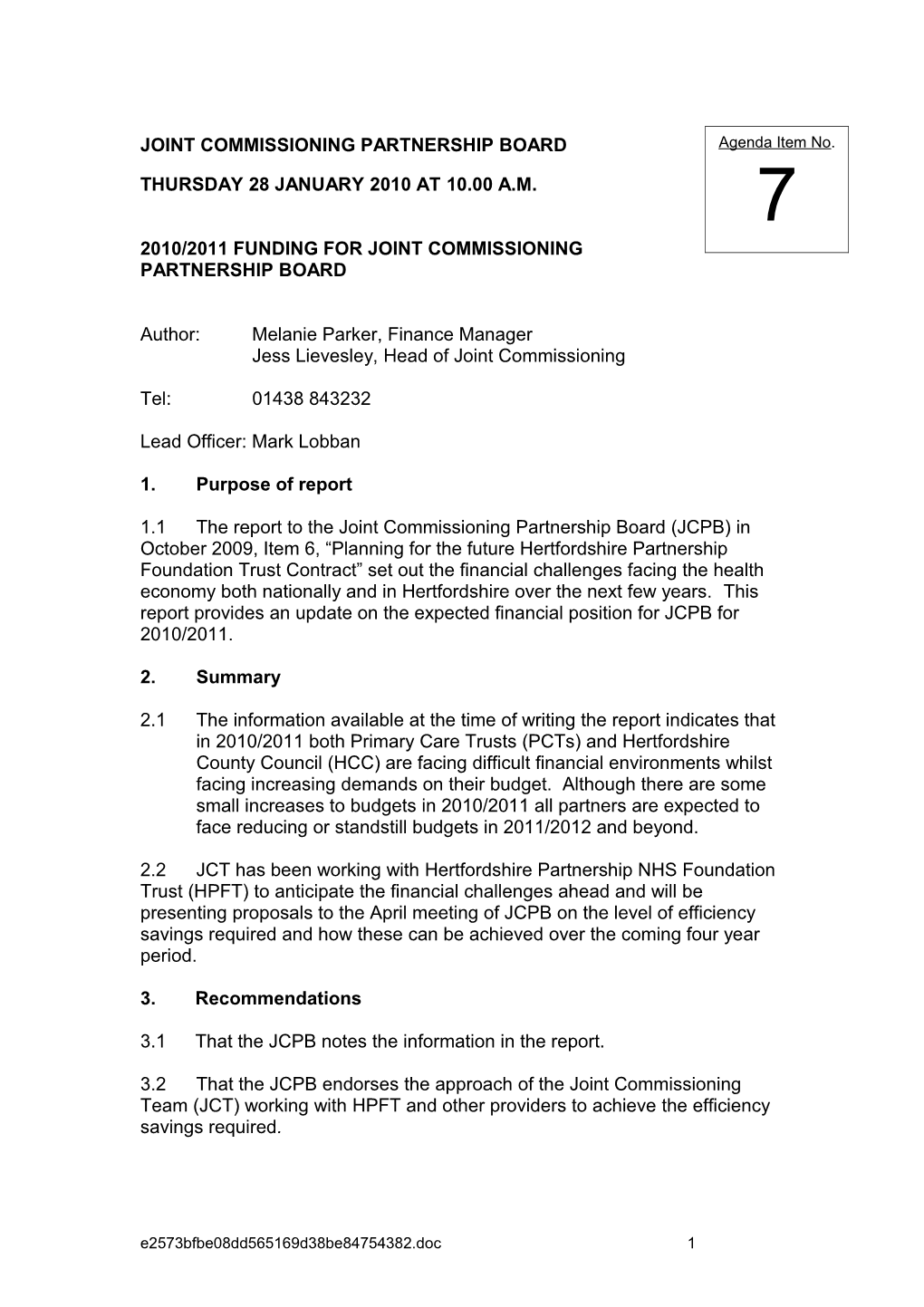 Item 7 - 2010-2011 Funding for JCPB