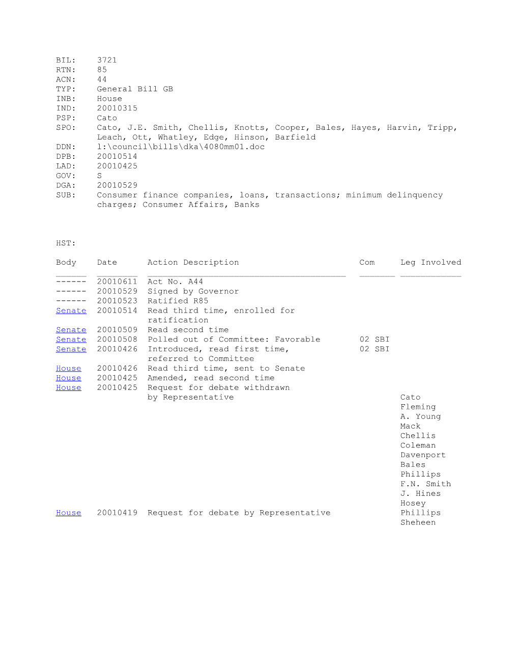 2001-2002 Bill 3721: Consumer Finance Companies, Loans, Transactions; Minimum Delinquency