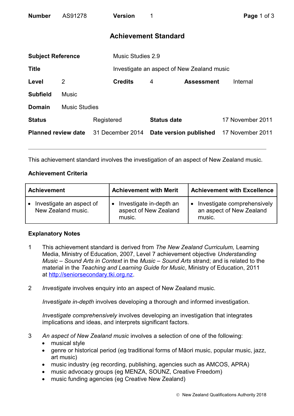 91278 Investigate an Aspect of New Zealand Music
