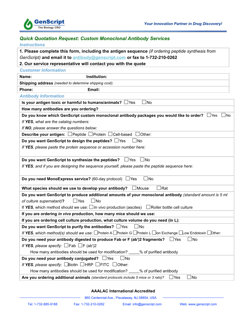 Quick Quotation Request: Custom Monoclonal Antibody Services