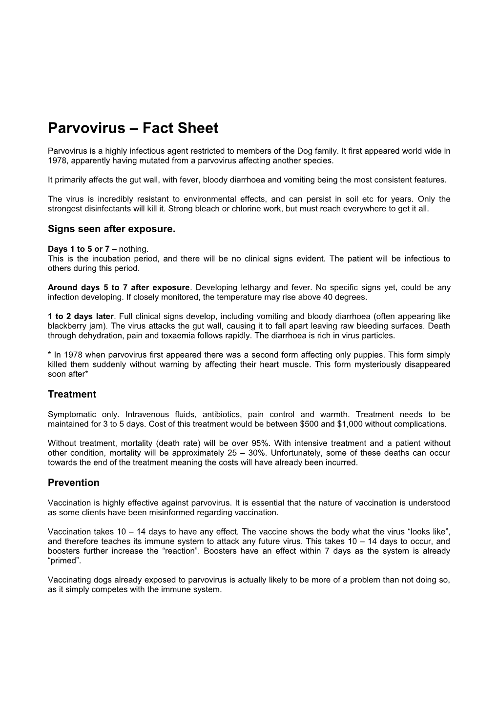 Parvovirus Fact Sheet