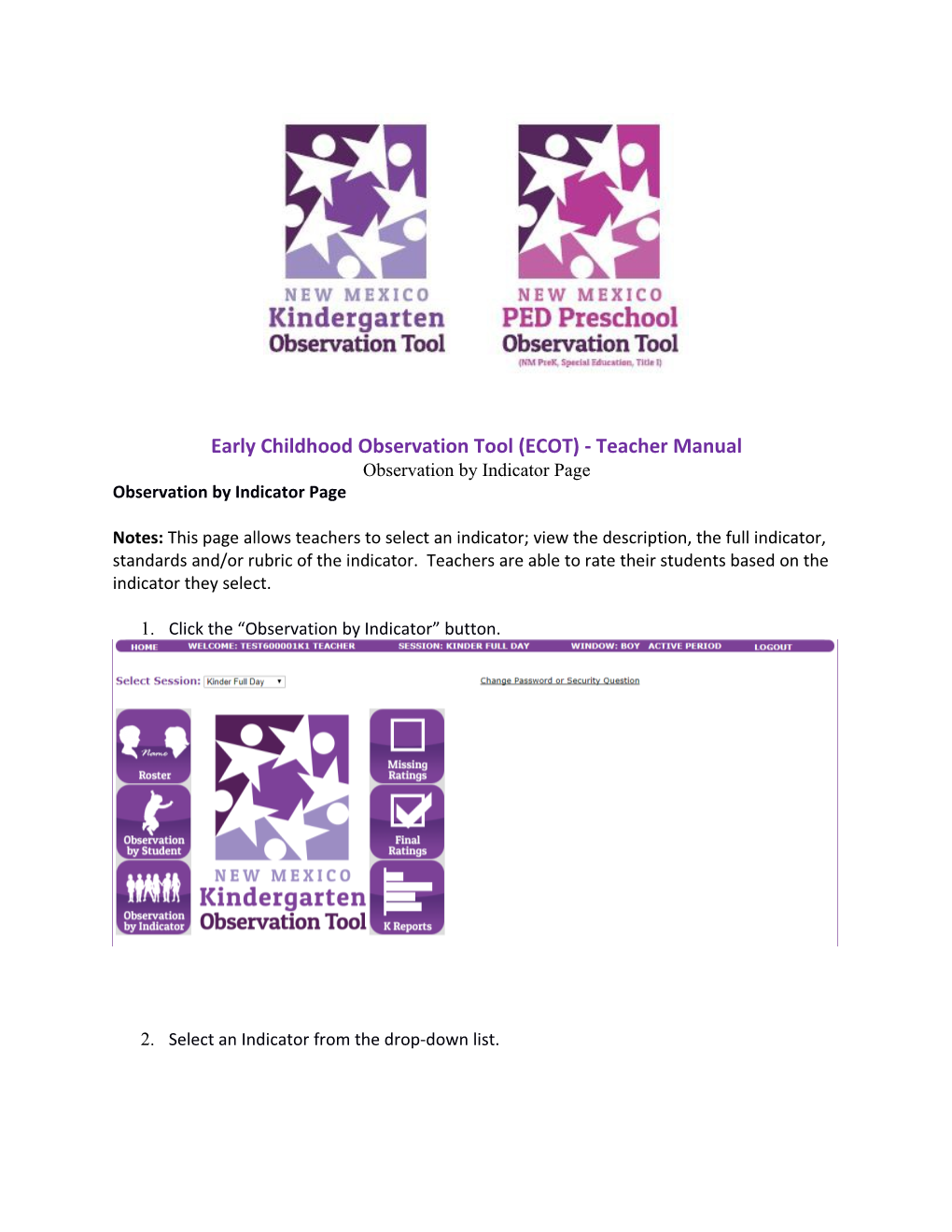 Early Childhood Observation Tool (ECOT) - Teacher Manual