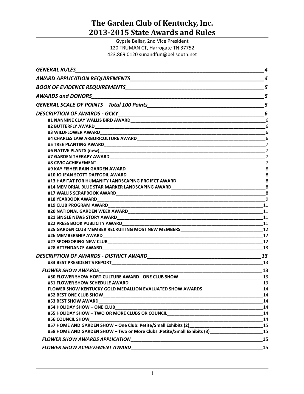 The Garden Club of Kentucky, Inc. 2013-2015 State Awards and Rules