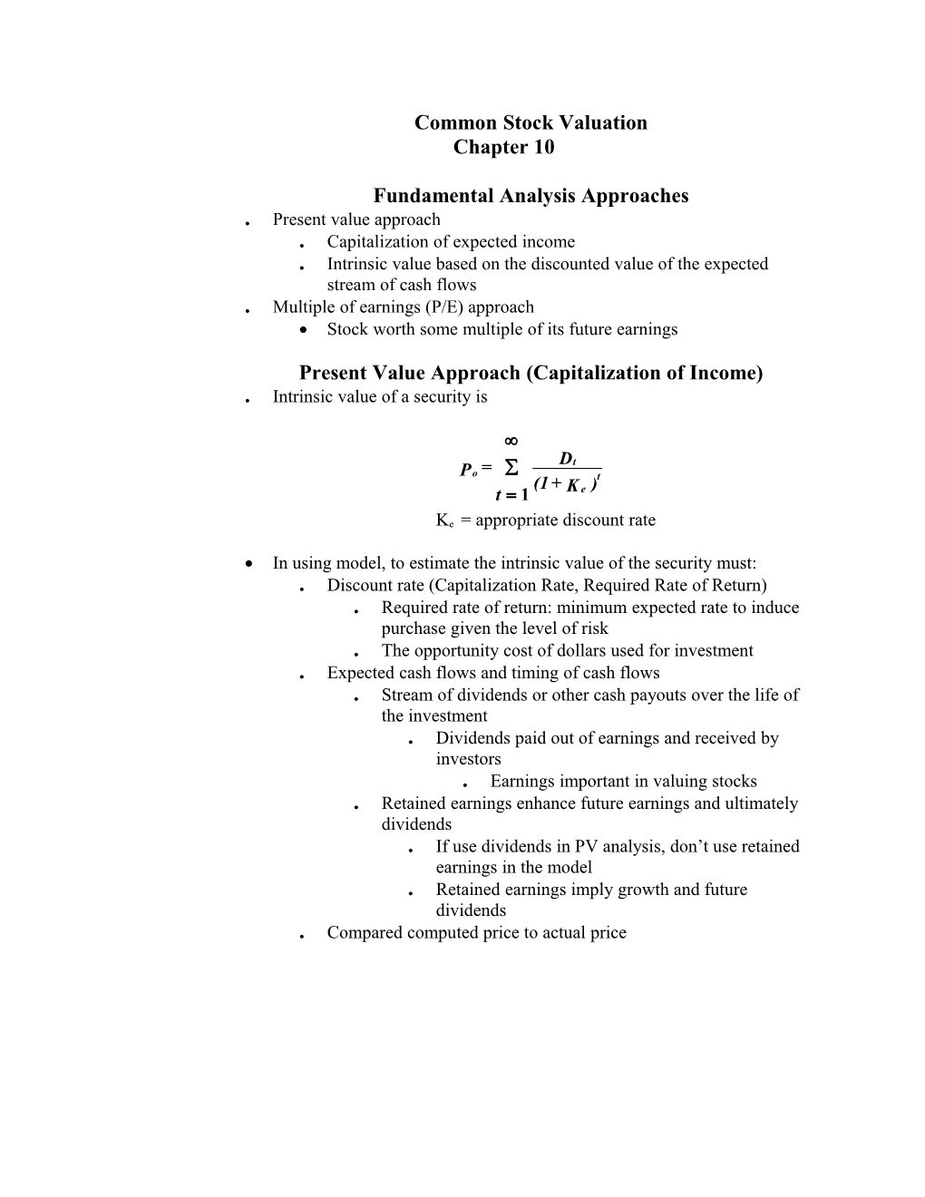 Common Stock Valuation