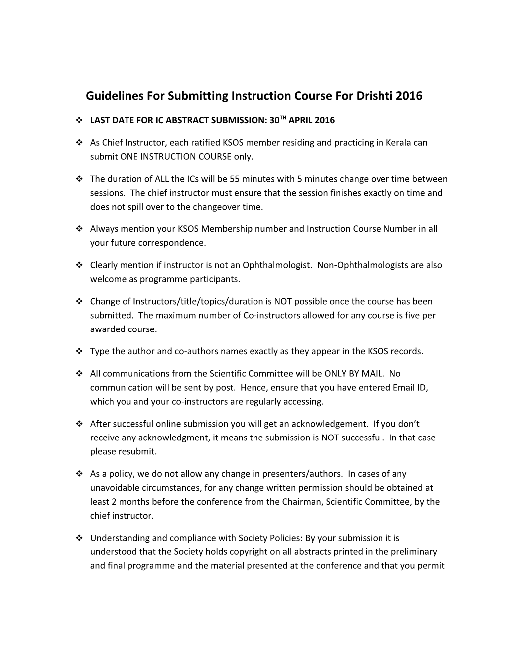 Guidelines for Submitting Instruction Course for Drishti 2016