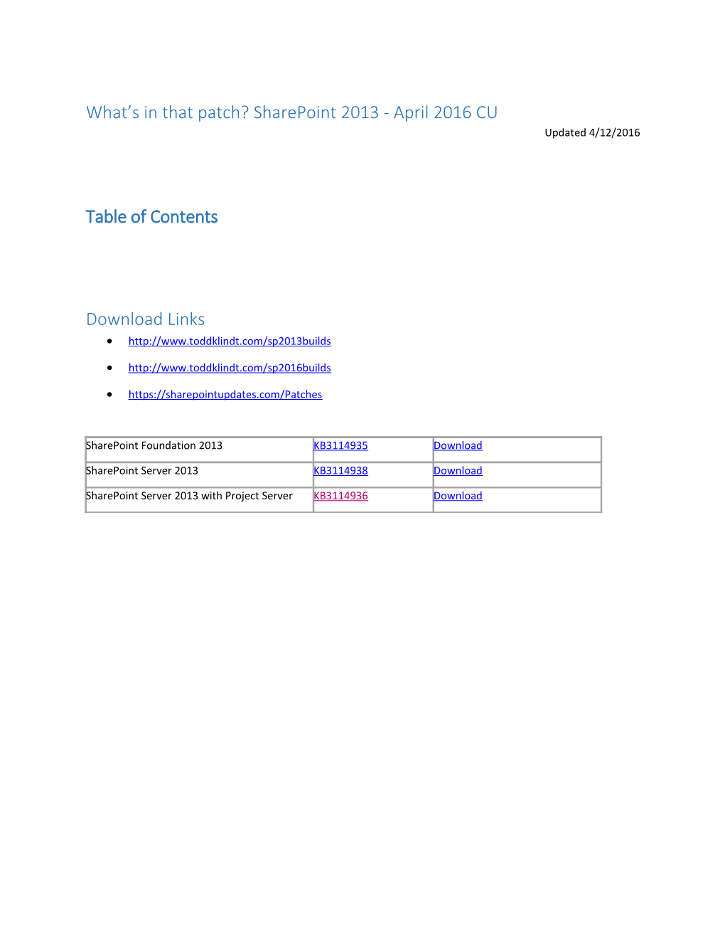 What S in That Patch?Sharepoint2013 - April 2016 CU