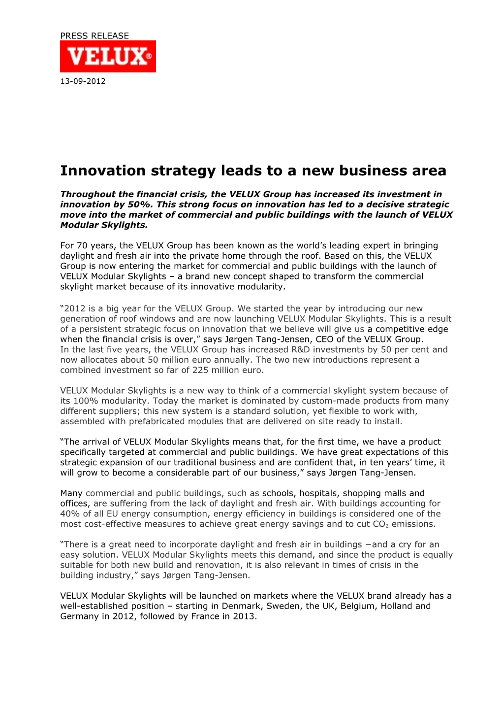Innovation Strategy Leads to a New Business Area