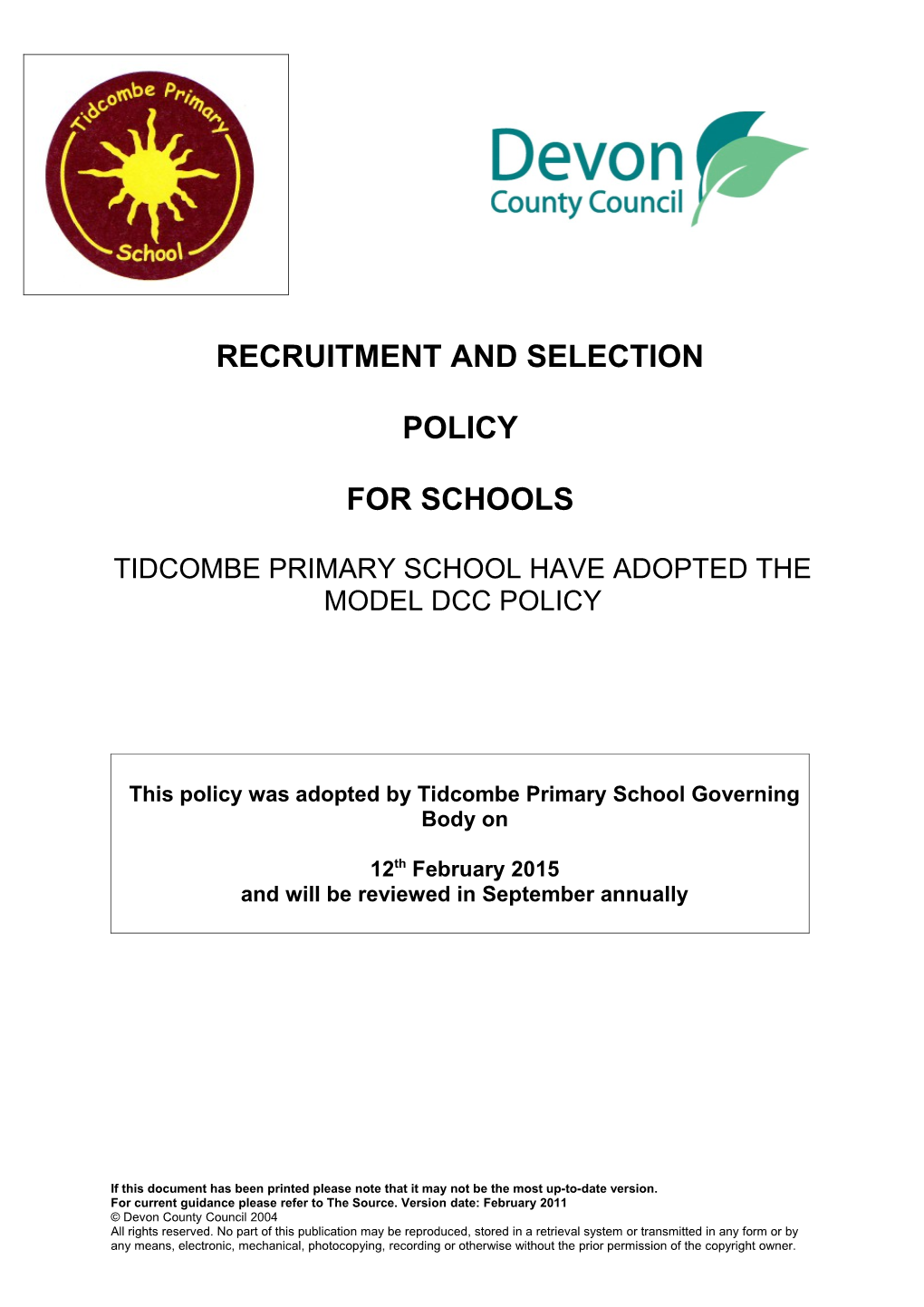 Model Recruitment and Selection Policy for Schools