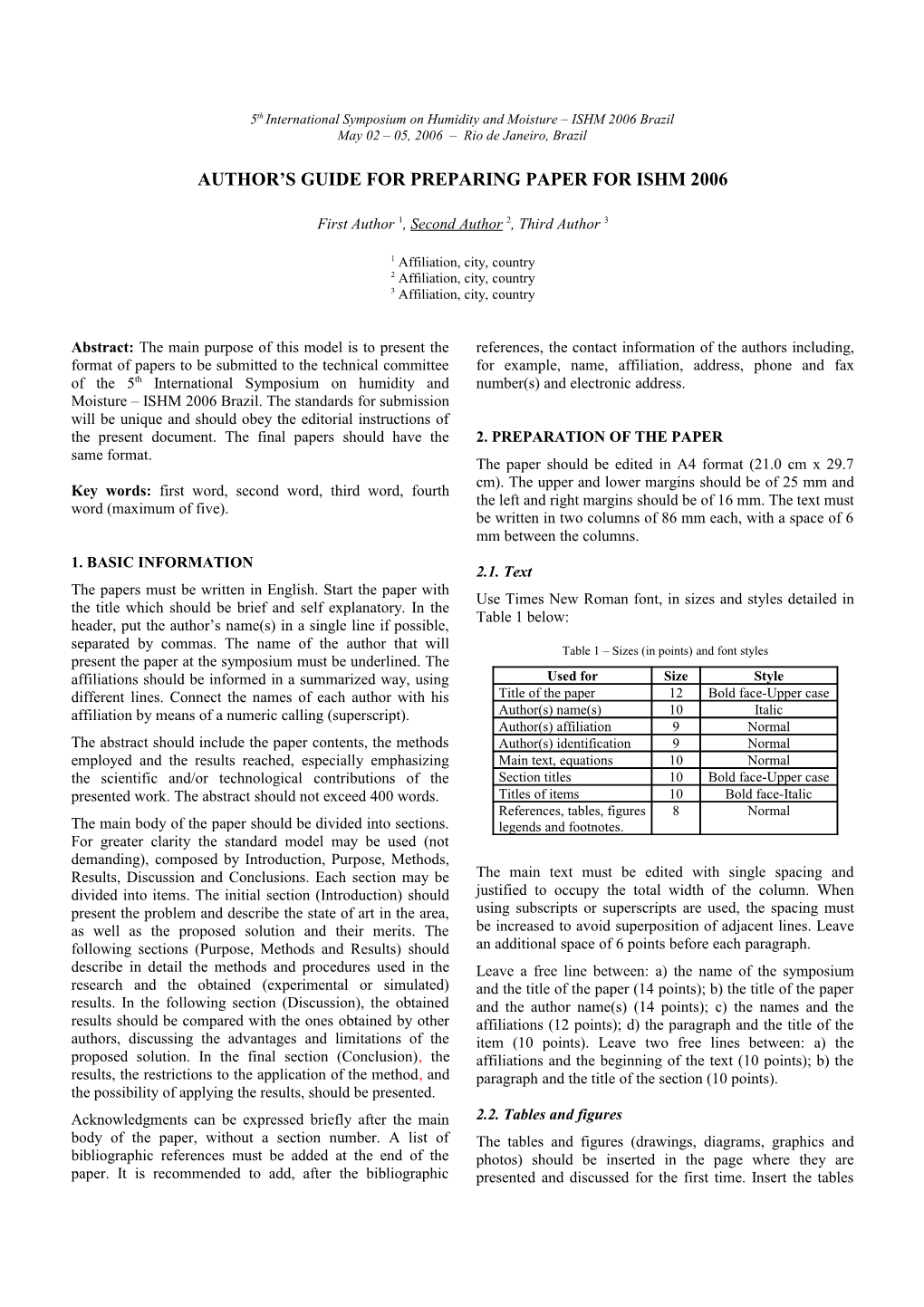 5Th International Symposium on Humidity and Moisture ISHM 2006 Brazil