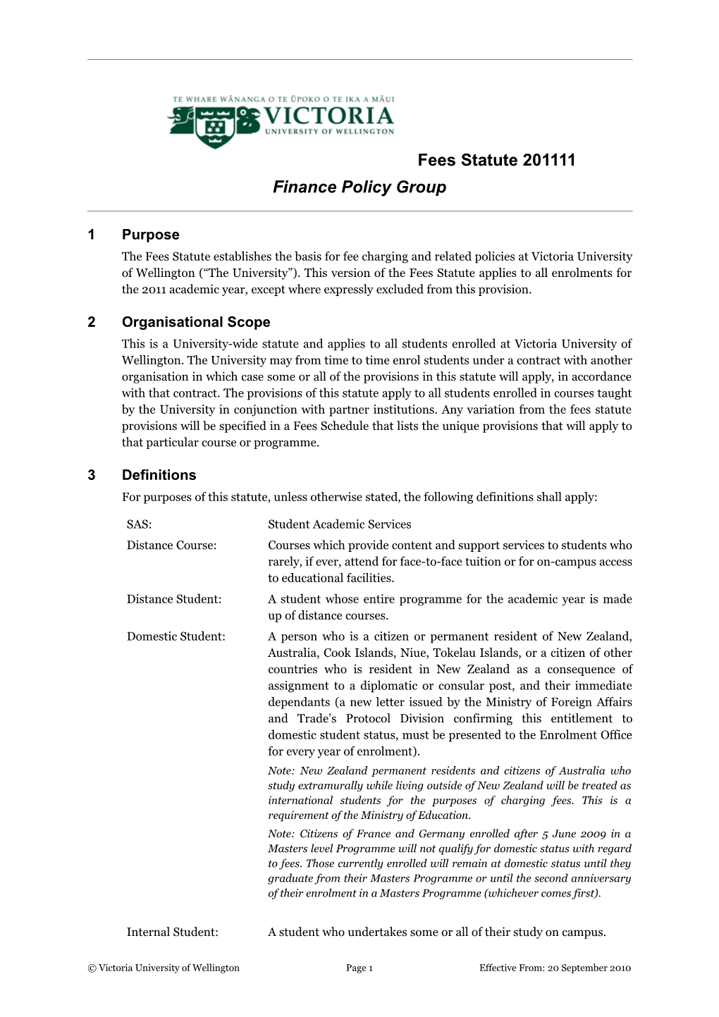 Fees Statute 2011Finance Policy Group