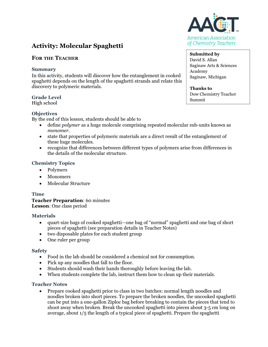 Activity: Molecular Spaghetti