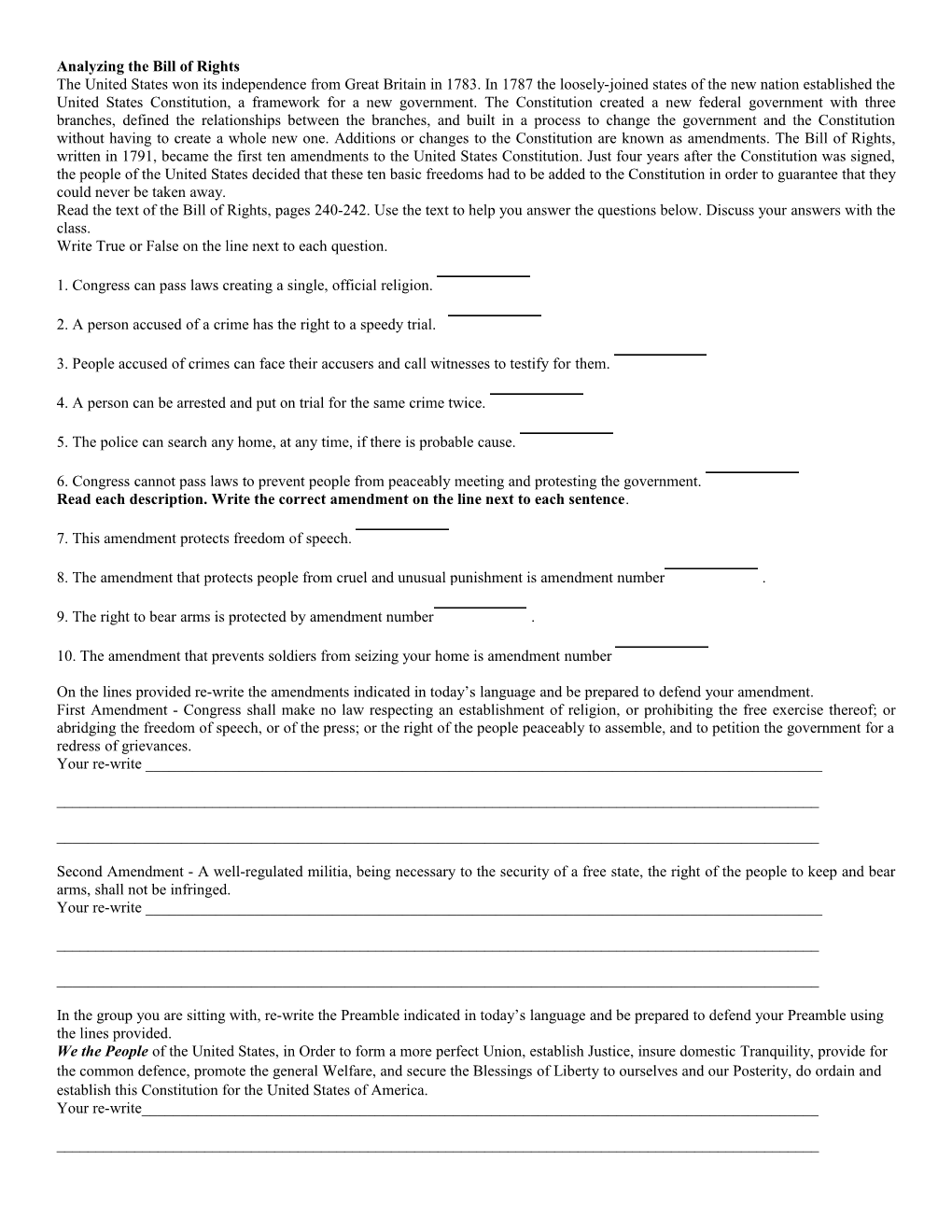 Analyzing the Bill of Rights