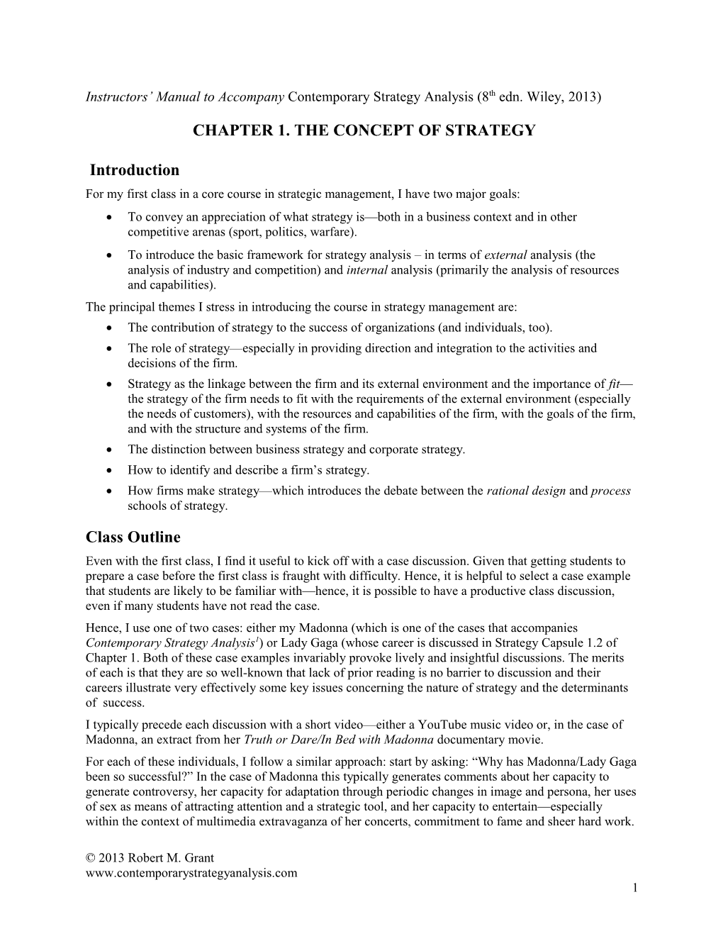 Instructors Manual to Accompanycontemporary Strategy Analysis (8Th Edn. Wiley, 2013)