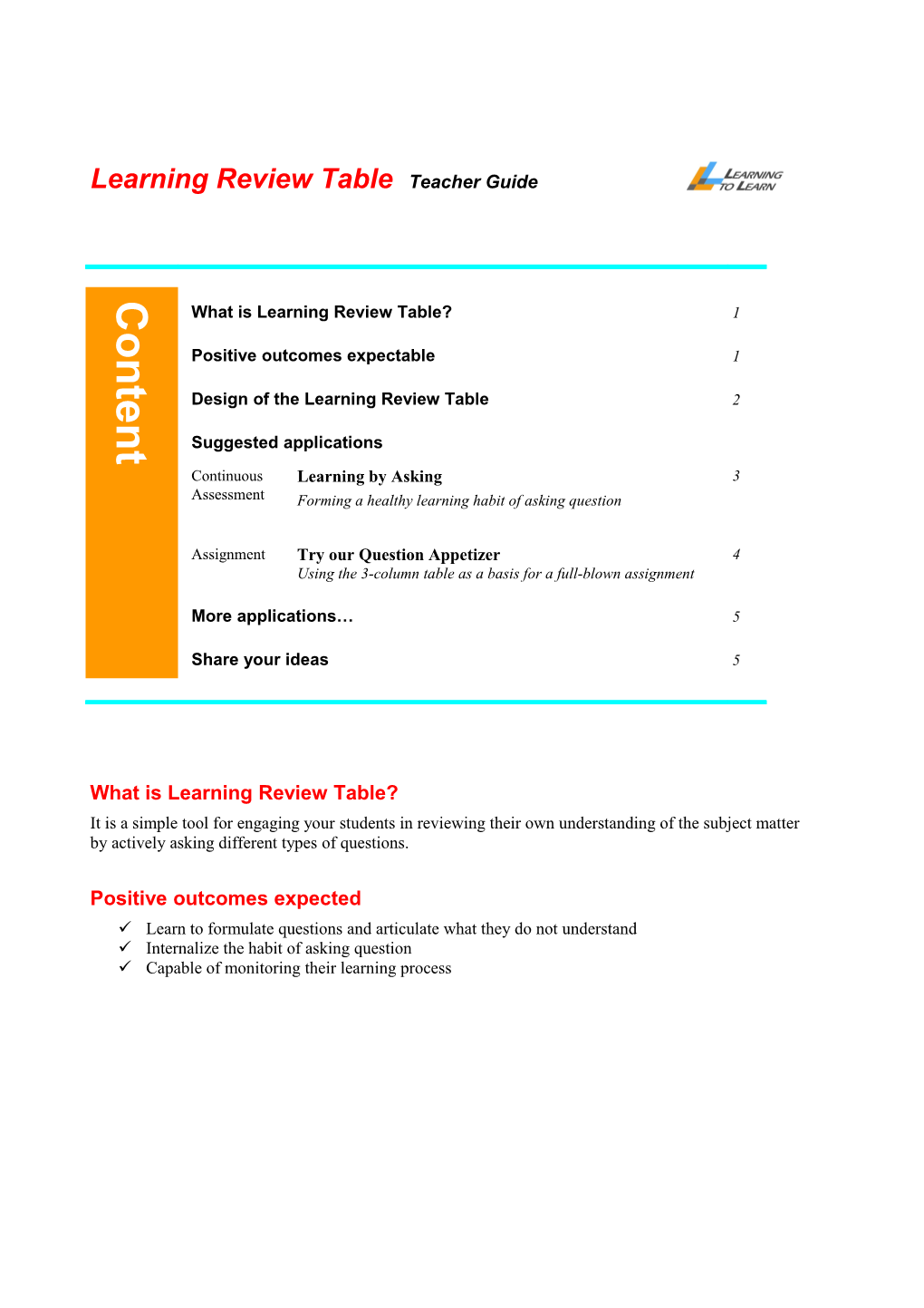 3-Column Table Teacher Guide