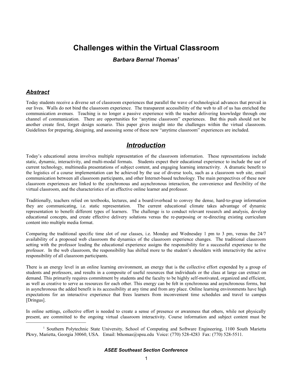 Challenges Within the Virtual Classroom in Software Engineering