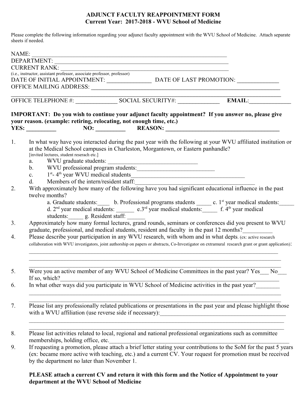 Clinical and Adjunct Faculty Reappointment Form