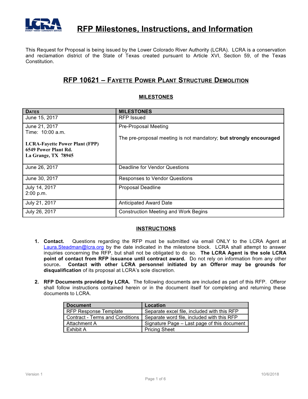 Fayette Power Plant (FPP) Structure Demo RFP Instructions