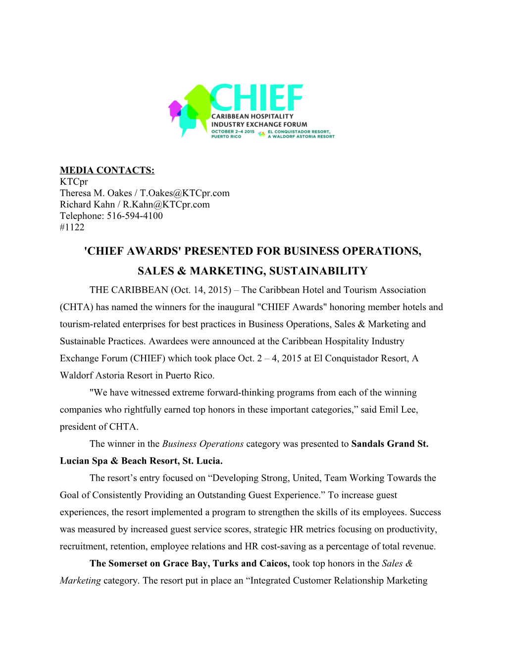 'Chief Awards' Presented for Business Operations