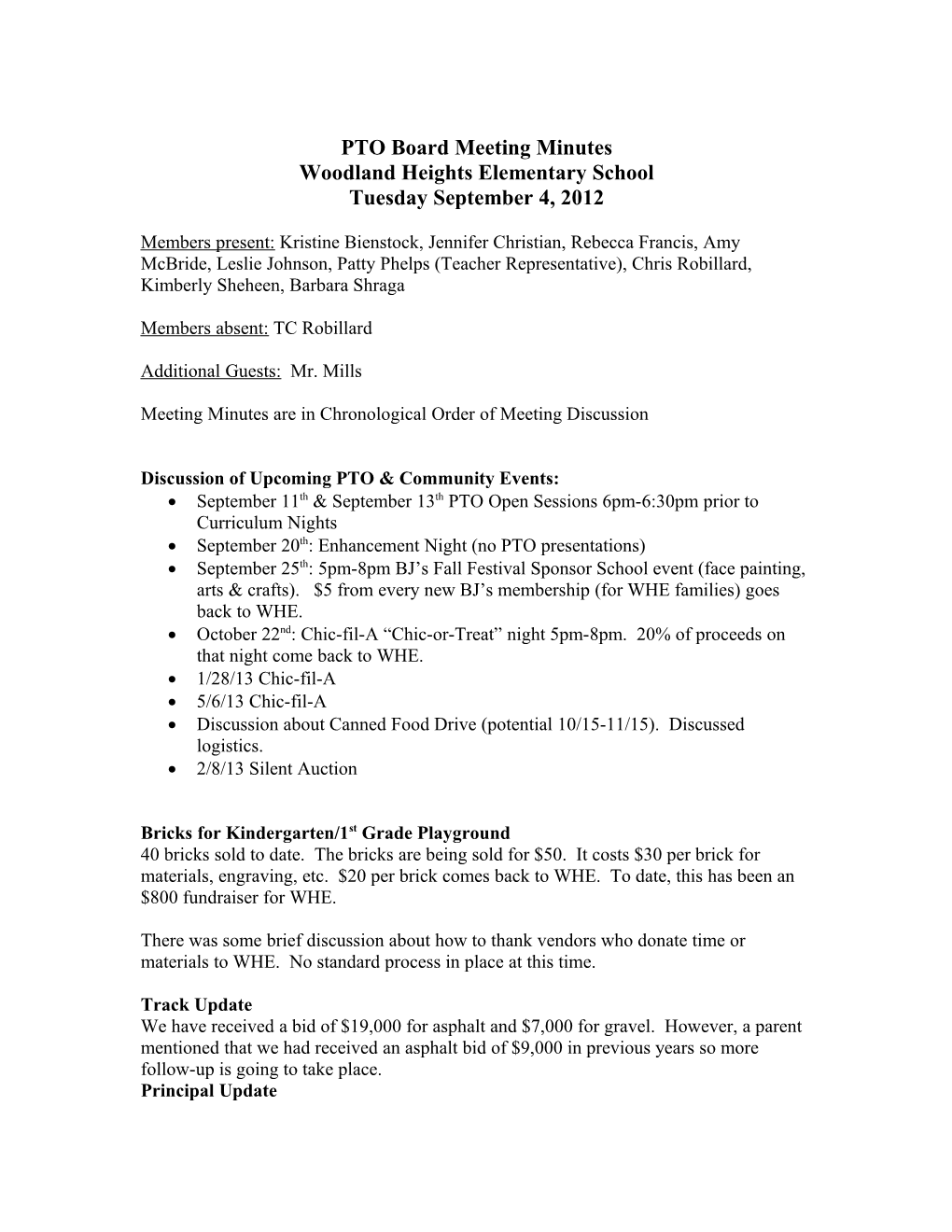 PTO Board Meeting Minutes