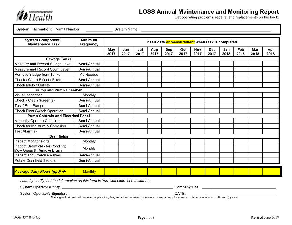 Large On-Site Sewage System (LOSS) Annual Maintenance and Monitoring Report Form