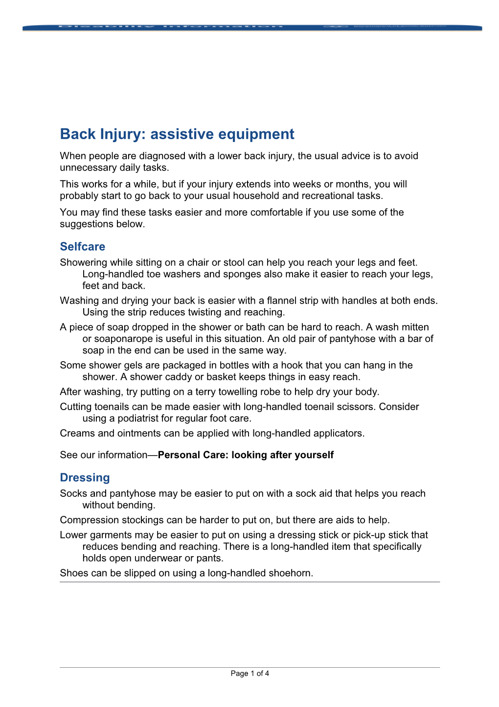 Back Injury: Assistive Equipment