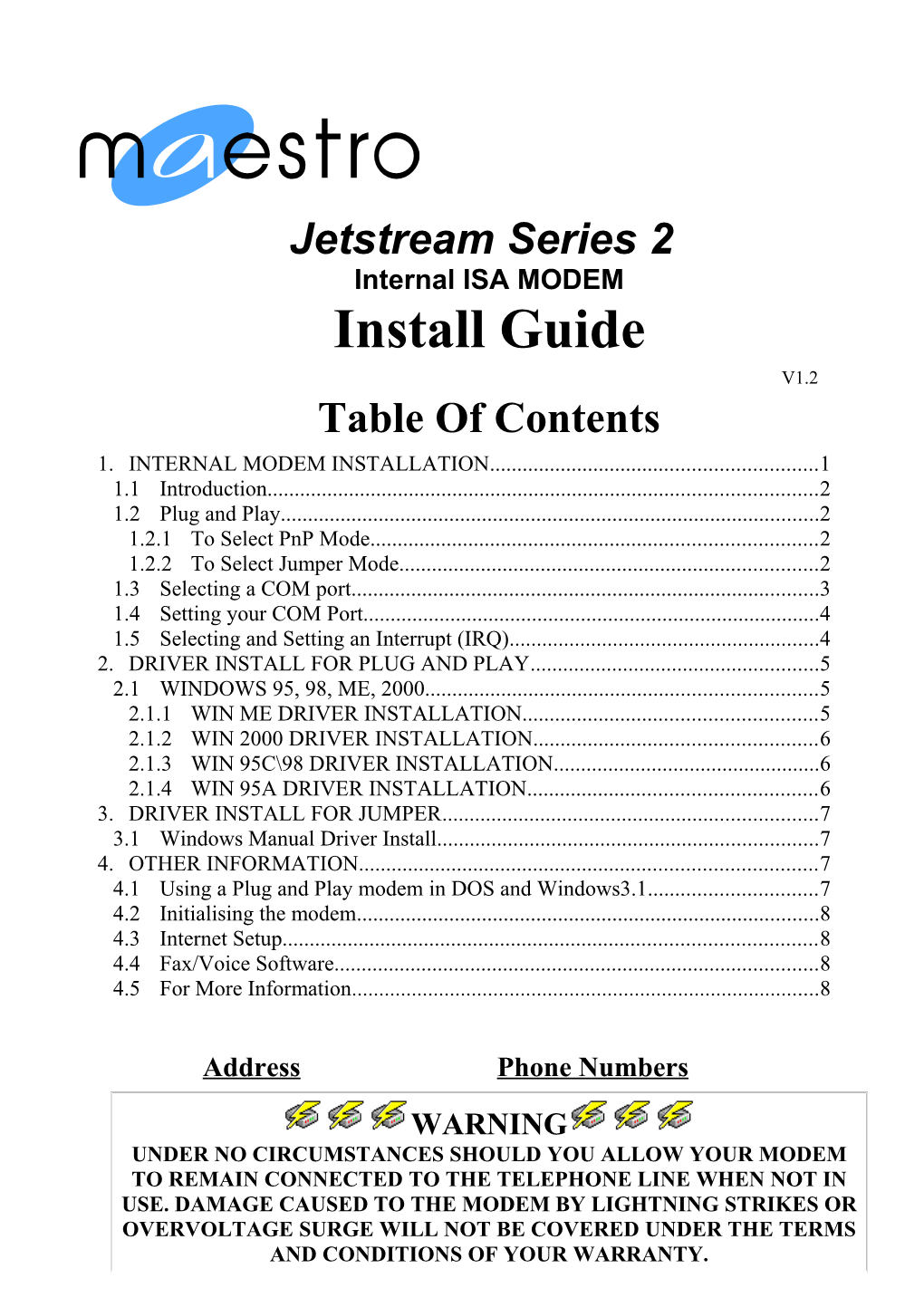 Jetstream Series 2 Internal ISA MODEM