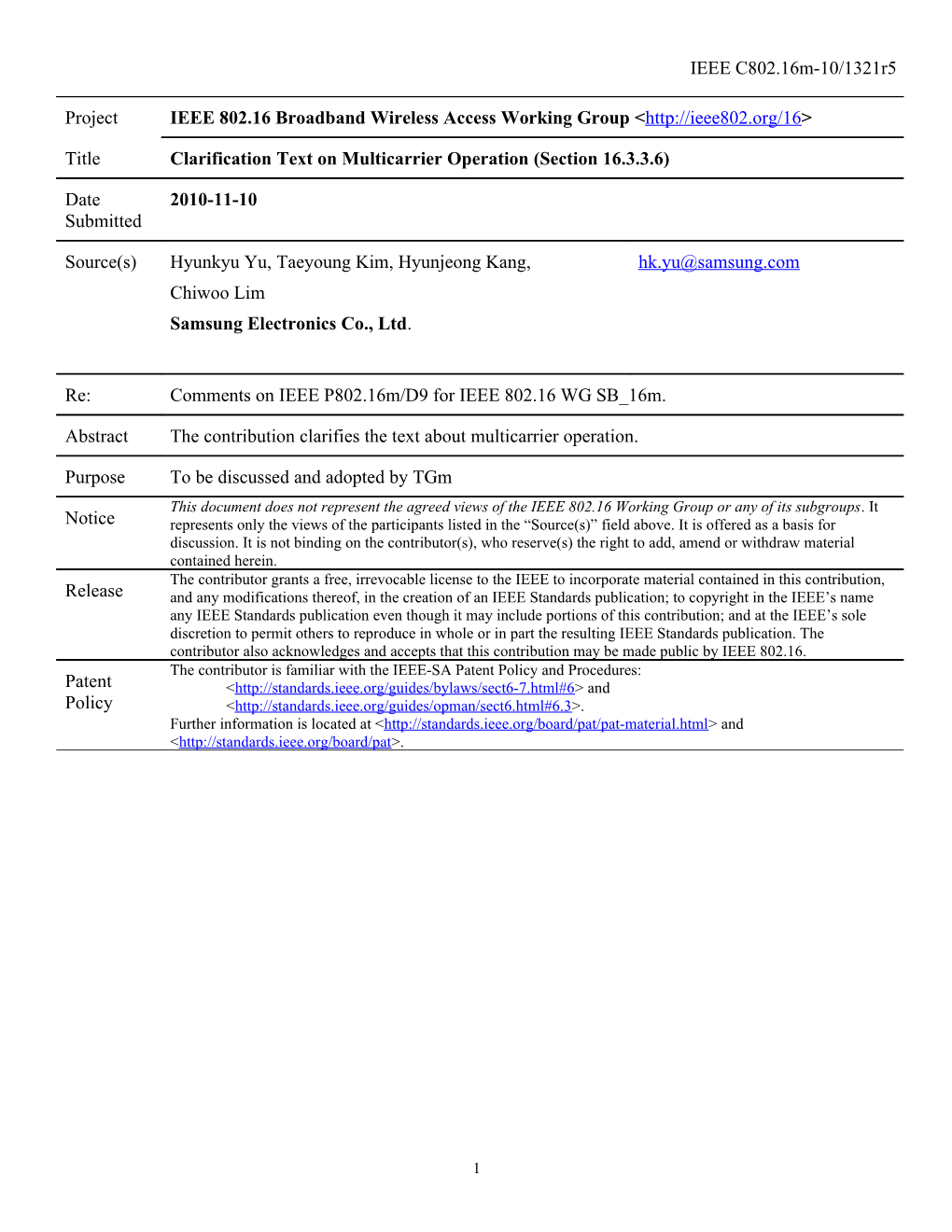 Clarification Text on Multicarrier Operation (Section 16.3.3.6)