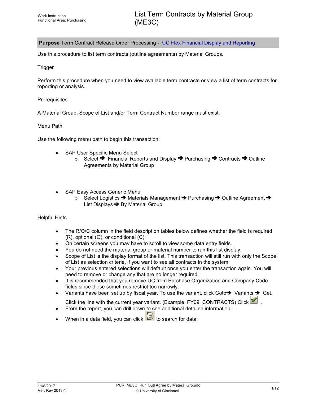 List Term Contracts by Material Group (ME3C)